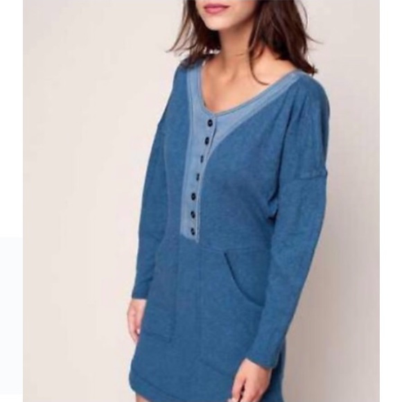 Free People Seeking Heart Ocean blue sweatshirt mini dress - Picture 2 of 15